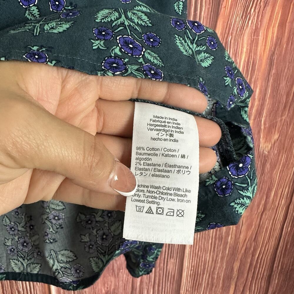 J Crew Long Sleeve Ruffle-Neck Poplin Green Floral Blouse Size Large Cottagecore - Picture 5 of 6